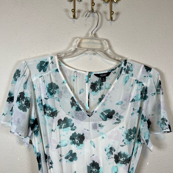 Simply Vera Vera Wang White Midi Dress with Teal Floral Print. Size XL - Picture 2 of 5